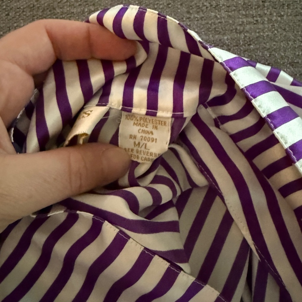 Vintage Victoria’s Secret Pajamas Night Dress Top M/l  Purple Stripes  Satin - Picture 6 of 9